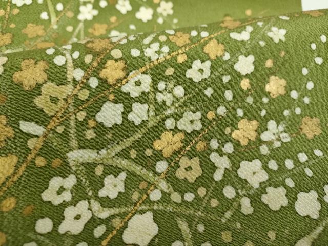 平和屋着物●つけ帯　手描き　枝花文　鬼しぼ縮緬　金彩　正絹　逸品　DAAX4823ps