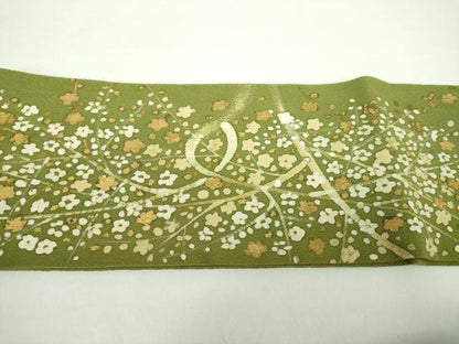平和屋着物●つけ帯　手描き　枝花文　鬼しぼ縮緬　金彩　正絹　逸品　DAAX4823ps