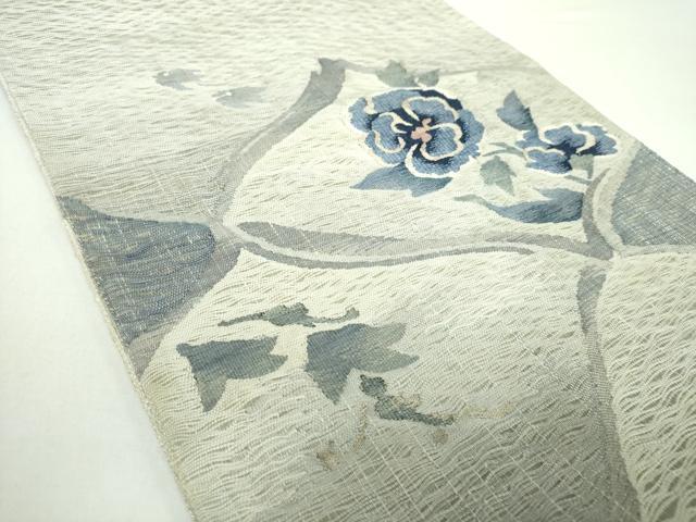 平和屋着物▽太鼓柄袋帯 スリーシーズン帯 春 夏 秋 すくい織 千鳥 草花文 銀糸 正絹 逸品 DAAX4871ps