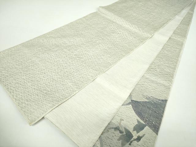 平和屋着物▽太鼓柄袋帯 スリーシーズン帯 春 夏 秋 すくい織 千鳥 草花文 銀糸 正絹 逸品 DAAX4871ps
