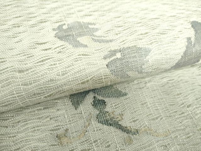 平和屋着物▽太鼓柄袋帯 スリーシーズン帯 春 夏 秋 すくい織 千鳥 草花文 銀糸 正絹 逸品 DAAX4871ps