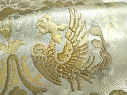 平和屋着物●金彩友禅作家　堤順三　太鼓柄袋帯　光彩?蒔絵　樹下向かい鳥花文　金銀彩　引箔　正絹　逸品　未使用　DAAX4878ps
