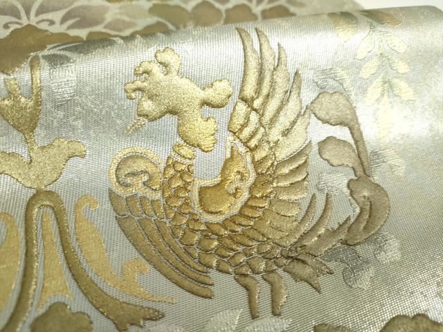 平和屋着物●金彩友禅作家　堤順三　太鼓柄袋帯　光彩?蒔絵　樹下向かい鳥花文　金銀彩　引箔　正絹　逸品　未使用　DAAX4878ps