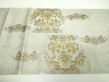 平和屋着物●金彩友禅作家　堤順三　太鼓柄袋帯　光彩?蒔絵　樹下向かい鳥花文　金銀彩　引箔　正絹　逸品　未使用　DAAX4878ps