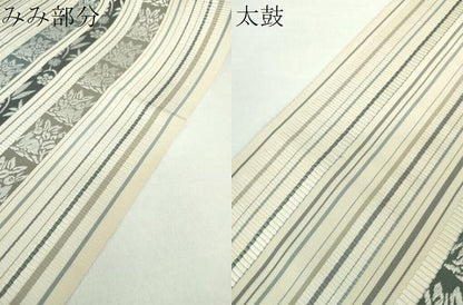 平和屋着物●伝統工芸士 中牟田耕三 本場筑前博多織 八寸名古屋帯 手織名物裂 花兎 間道 正絹 逸品 DAAX4944ps