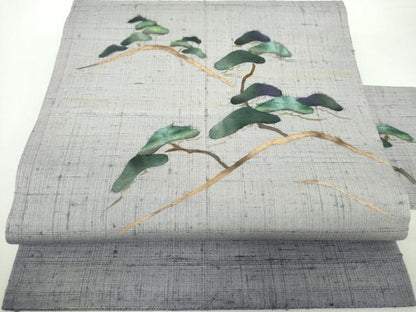 平和屋着物●九寸名古屋帯 生紬 和紙 松文 正絹 逸品 未使用 DAAX4946ps