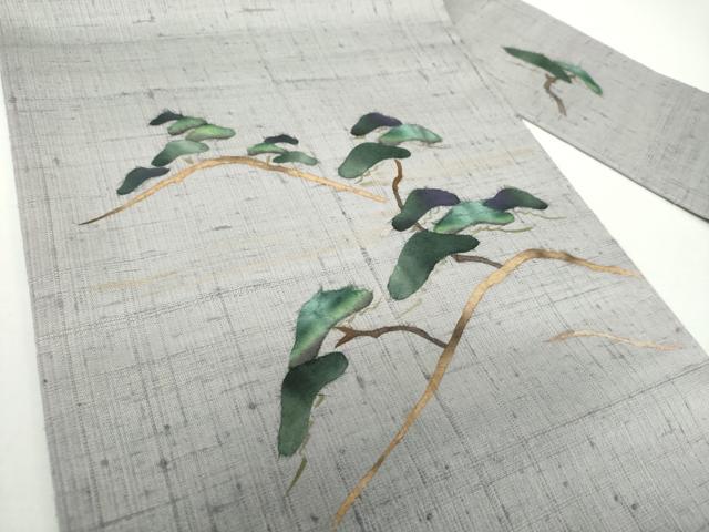 平和屋着物●九寸名古屋帯 生紬 和紙 松文 正絹 逸品 未使用 DAAX4946ps