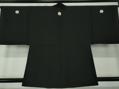 平和屋着物＃男性 黒紋付羽織 正絹 逸品 DAAX4949ps