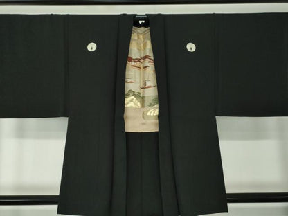 平和屋着物＃男性 黒紋付羽織 正絹 逸品 DAAX4949ps