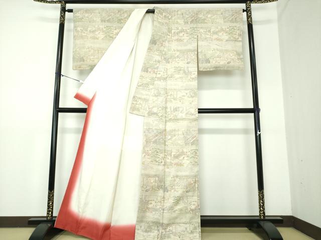 平和屋着物●生紬　訪問着　人物風景文　正絹　逸品　DAAX4950ps