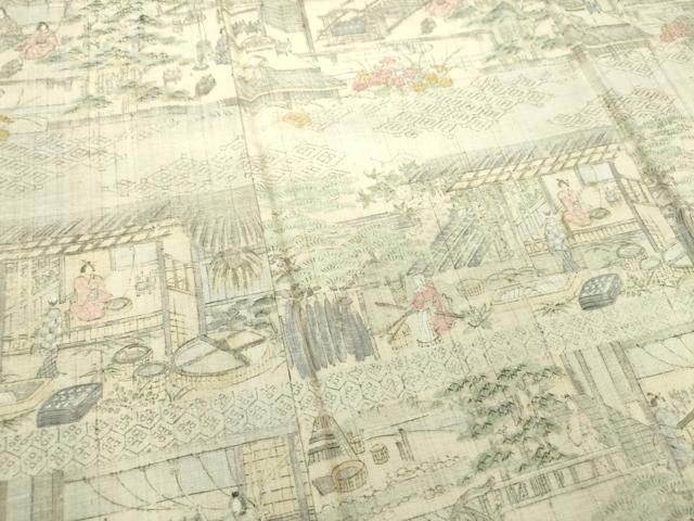 平和屋着物●生紬　訪問着　人物風景文　正絹　逸品　DAAX4950ps