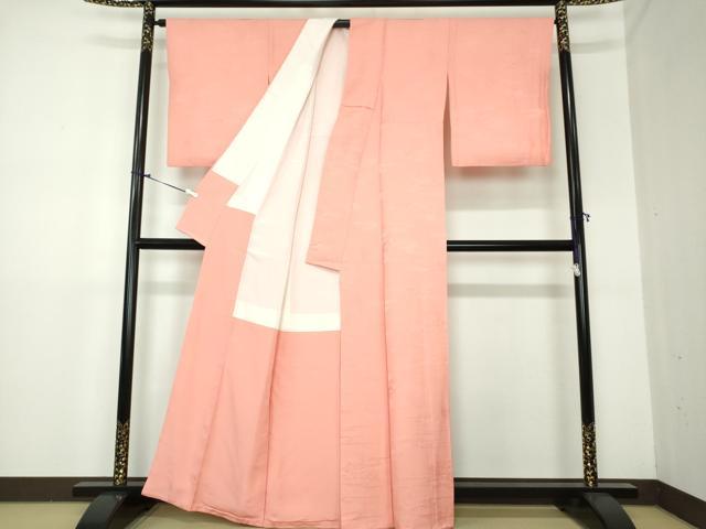 平和屋着物●上質な色無地　霞花地紋　甚三紅色　正絹　逸品　DAAX4953ps