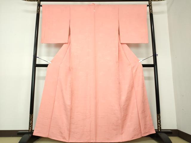 平和屋着物●上質な色無地　霞花地紋　甚三紅色　正絹　逸品　DAAX4953ps
