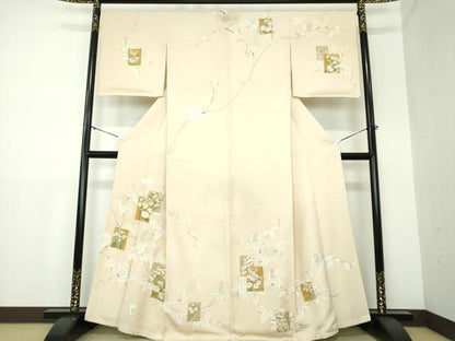 平和屋着物●訪問着　駒刺繍　色紙重ね花文　桐　金彩　正絹　逸品　DAAX4964ps