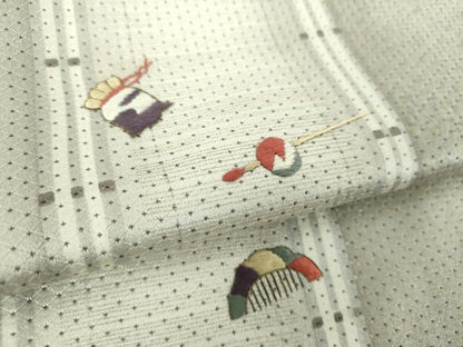 平和屋着物●訪問着　お召地　刺繍　櫛　簪　暈し染め　金糸　正絹　逸品　DAAX4971ps