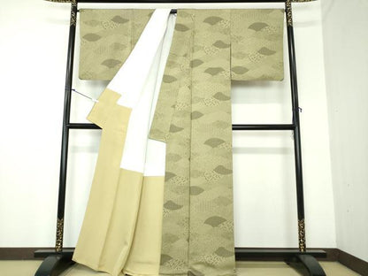 平和屋着物●上質な紬 地紙吉祥花文 正絹 逸品 DAAX4974ps