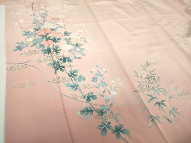 平和屋着物●訪問着　友禅　草花文　暈し染め　銀座おゝぎ屋扱い　正絹　逸品　DAAX4977ps