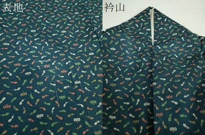 平和屋着物●上質な小紋　紬地　成り物　茄子　かぼちゃ　正絹　逸品　DAAX4981ps