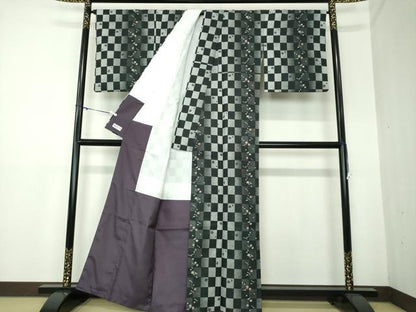 平和屋着物●小紋　市松文様　吹き寄せ花文　やまと誂製　洗える着物　DAAX4985ps