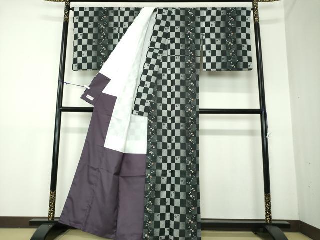 平和屋着物●小紋　市松文様　吹き寄せ花文　やまと誂製　洗える着物　DAAX4985ps