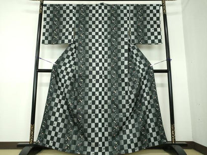 平和屋着物●小紋　市松文様　吹き寄せ花文　やまと誂製　洗える着物　DAAX4985ps