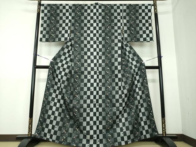 平和屋着物●小紋　市松文様　吹き寄せ花文　やまと誂製　洗える着物　DAAX4985ps