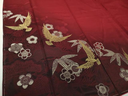 平和屋着物●染色作家　斉藤三才　振袖　寿光織　三才鳥　松竹梅　暈し染め　金銀糸　正絹　逸品　未使用　DAAX4993ps