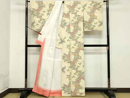 平和屋着物■上質な紬 草花文 正絹 逸品 DAAX5150cd