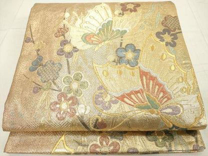 平和屋着物◎六通柄袋帯 舞蝶枝垂れ花文 金銀糸 正絹 逸品 DAAX5170cd