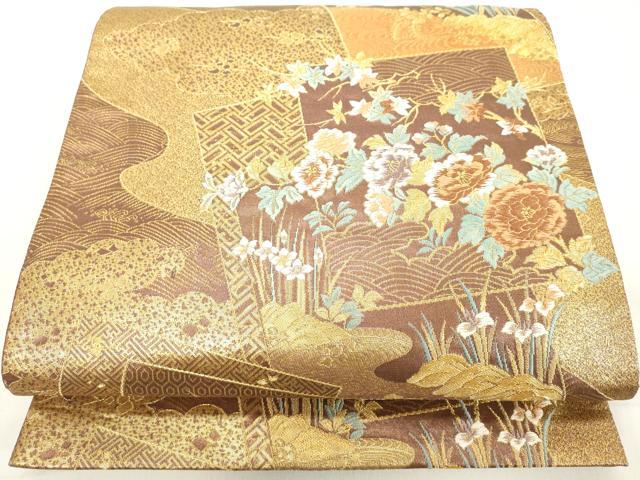 平和屋着物◎六通柄袋帯 唐織 色紙花文 金糸 正絹 逸品 DAAX5189cd