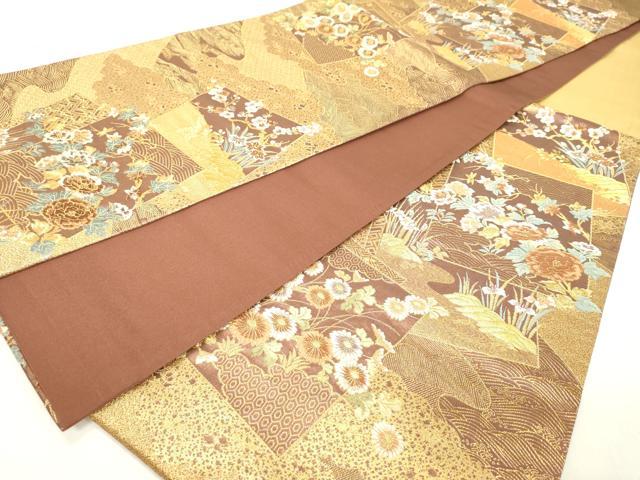 平和屋着物◎六通柄袋帯 唐織 色紙花文 金糸 正絹 逸品 DAAX5189cd