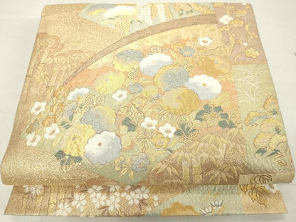 平和屋着物◎六通柄袋帯 琳派扇面菊散 金糸 正絹 逸品 DAAX5191cd