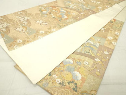平和屋着物◎六通柄袋帯 琳派扇面菊散 金糸 正絹 逸品 DAAX5191cd