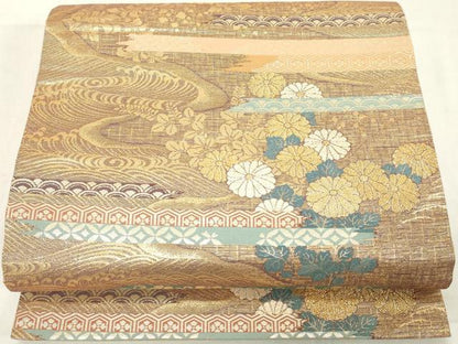 平和屋着物◎六通柄袋帯 吉祥花文 金糸 正絹 逸品 DAAX5192cd