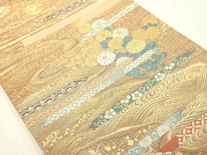 平和屋着物◎六通柄袋帯 吉祥花文 金糸 正絹 逸品 DAAX5192cd