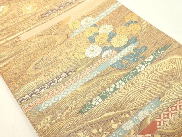 平和屋着物◎六通柄袋帯 吉祥花文 金糸 正絹 逸品 DAAX5192cd