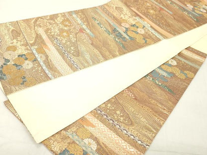 平和屋着物◎六通柄袋帯 吉祥花文 金糸 正絹 逸品 DAAX5192cd