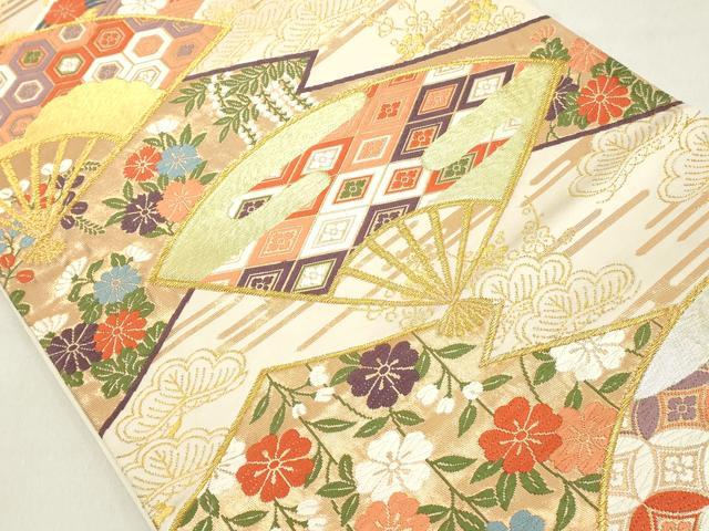 平和屋着物◎六通柄袋帯 唐織 扇面有職文 金糸 正絹 逸品 DAAX5194cd