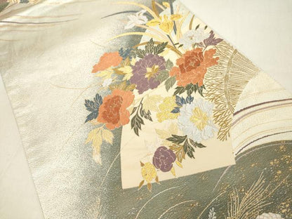 平和屋着物◎六通柄袋帯　唐織　地紙花文　金銀糸　正絹　逸品　DAAX5196cd