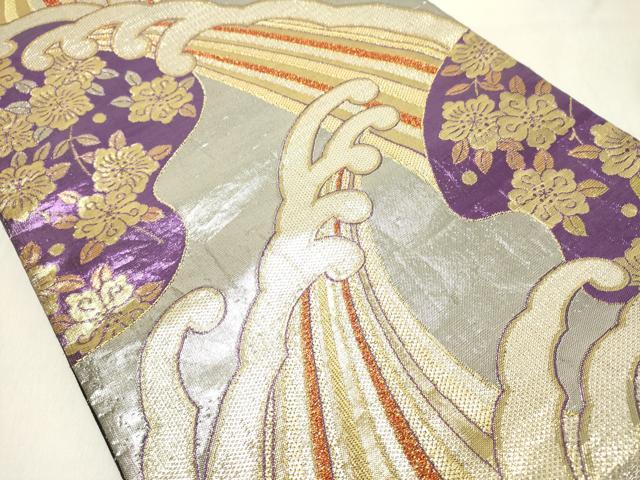 平和屋着物◎六通柄袋帯 立波花文 黒地 金銀糸 正絹 逸品 DAAX5199cd