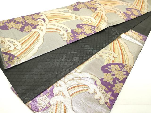 平和屋着物◎六通柄袋帯 立波花文 黒地 金銀糸 正絹 逸品 DAAX5199cd
