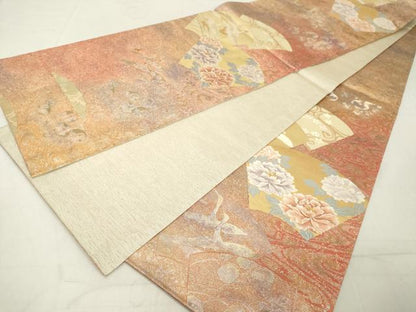 平和屋着物◎六通柄袋帯　唐織　地紙花鳥文　金銀糸　正絹　逸品　DAAX5207cd