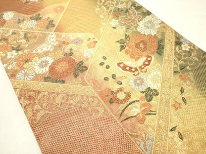 平和屋着物◎六通柄袋帯 切嵌花蝶文 金糸 正絹 逸品 DAAX5208cd