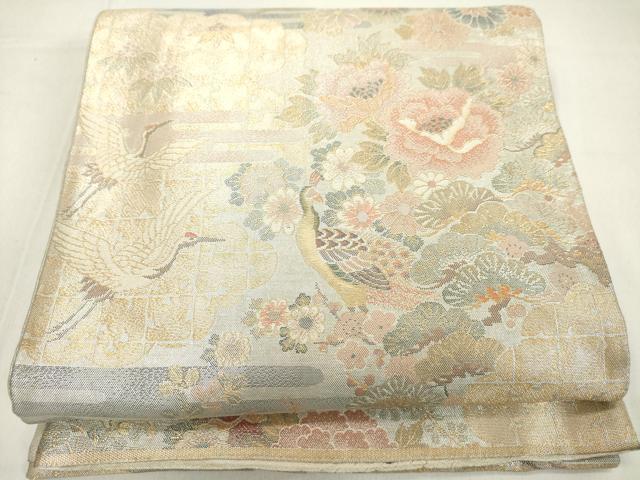平和屋着物◎佐賀錦　六通柄袋帯　飛鶴花文　金銀糸　正絹　逸品　DAAX5242cd
