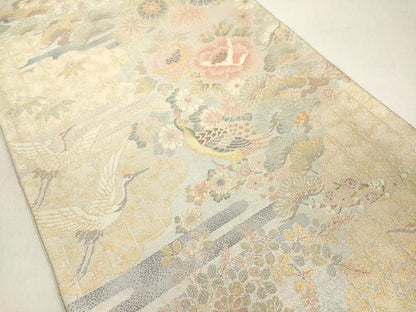 平和屋着物◎佐賀錦　六通柄袋帯　飛鶴花文　金銀糸　正絹　逸品　DAAX5242cd