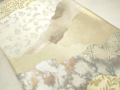 平和屋着物◎六通柄袋帯　道長花文　金糸　正絹　逸品　DAAX5252cd