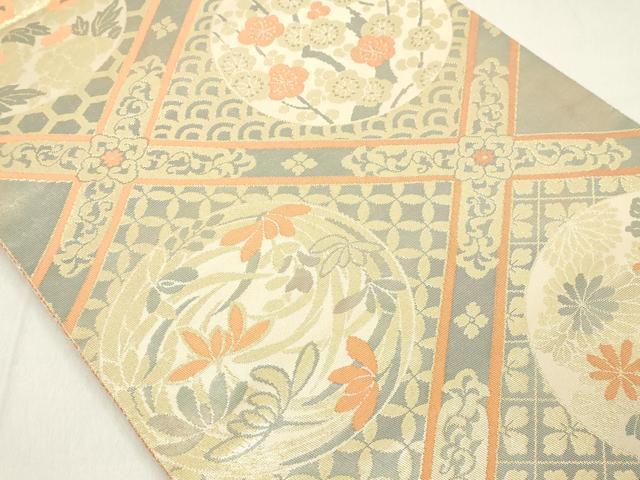 平和屋着物◎西陣　服部織物謹製　六通柄袋帯　こはく錦　天井花文　二重箔織　正絹　逸品　DAAX5253cd