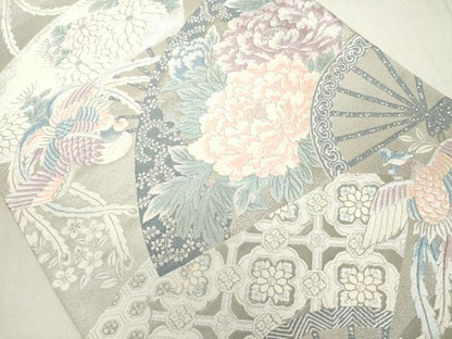 平和屋着物◎六通柄袋帯　唐織　鳳凰花文　銀糸　正絹　逸品　DAAX5258cd