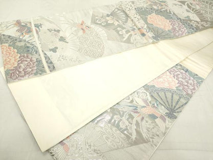 平和屋着物◎六通柄袋帯　唐織　鳳凰花文　銀糸　正絹　逸品　DAAX5258cd