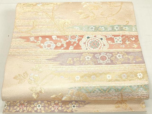 平和屋着物◎六通柄袋帯　唐織　更紗花鳥文　金銀糸　正絹　逸品　DAAX5259cd